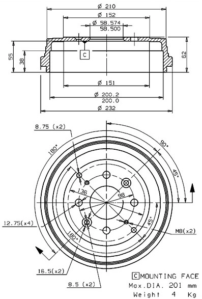 Tambour de frein VILLAR 627.0212