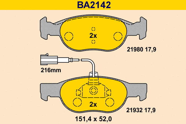 Kit de plaquettes de frein, frein à disque BARUM BA2142
