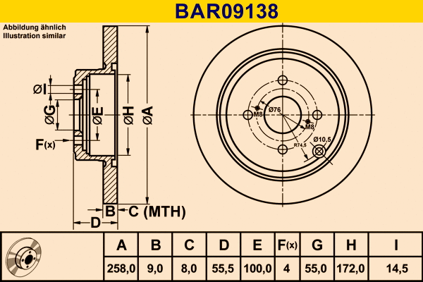 Disque de frein BARUM BAR09138