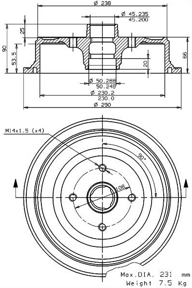 Tambour de frein VILLAR 627.0049
