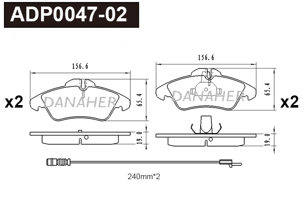 Kit de plaquettes de frein, frein à disque DANAHER ADP0047-02