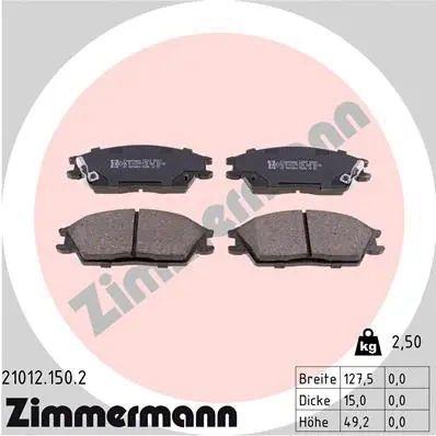 Kit de plaquettes de frein, frein à disque ZIMMERMANN 21012.150.2