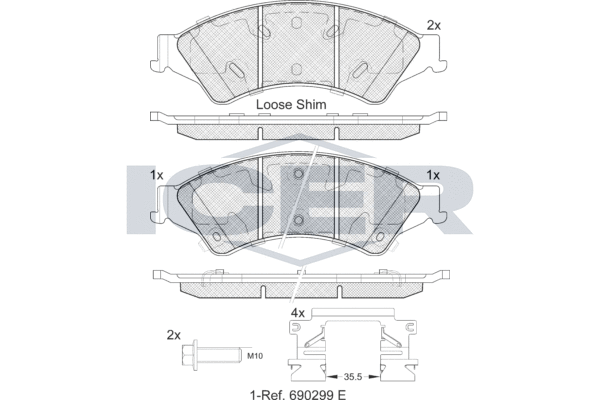 Kit de plaquettes de frein, frein à disque ICER LM2109