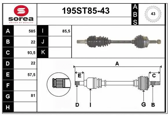 Arbre de transmission STARTCAR 195ST85-43
