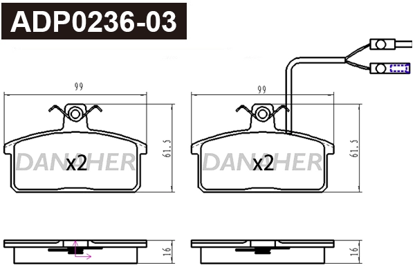 Kit de plaquettes de frein, frein à disque DANAHER ADP0236-03