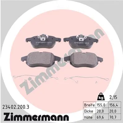Kit de plaquettes de frein, frein à disque ZIMMERMANN 23402.200.3