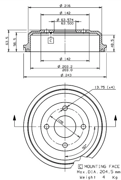 Tambour de frein VILLAR 627.0241