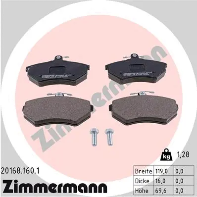 Kit de plaquettes de frein, frein à disque ZIMMERMANN 20168.160.1