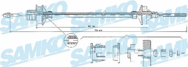 Tirette à câble, commande d'embrayage SAMKO C0336C