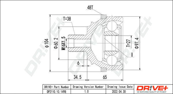 Jeu de joints, arbre de transmission Dr!ve+ DP2110.10.1498