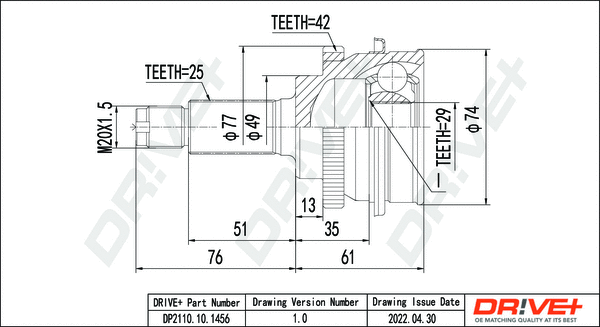 Jeu de joints, arbre de transmission Dr!ve+ DP2110.10.1456